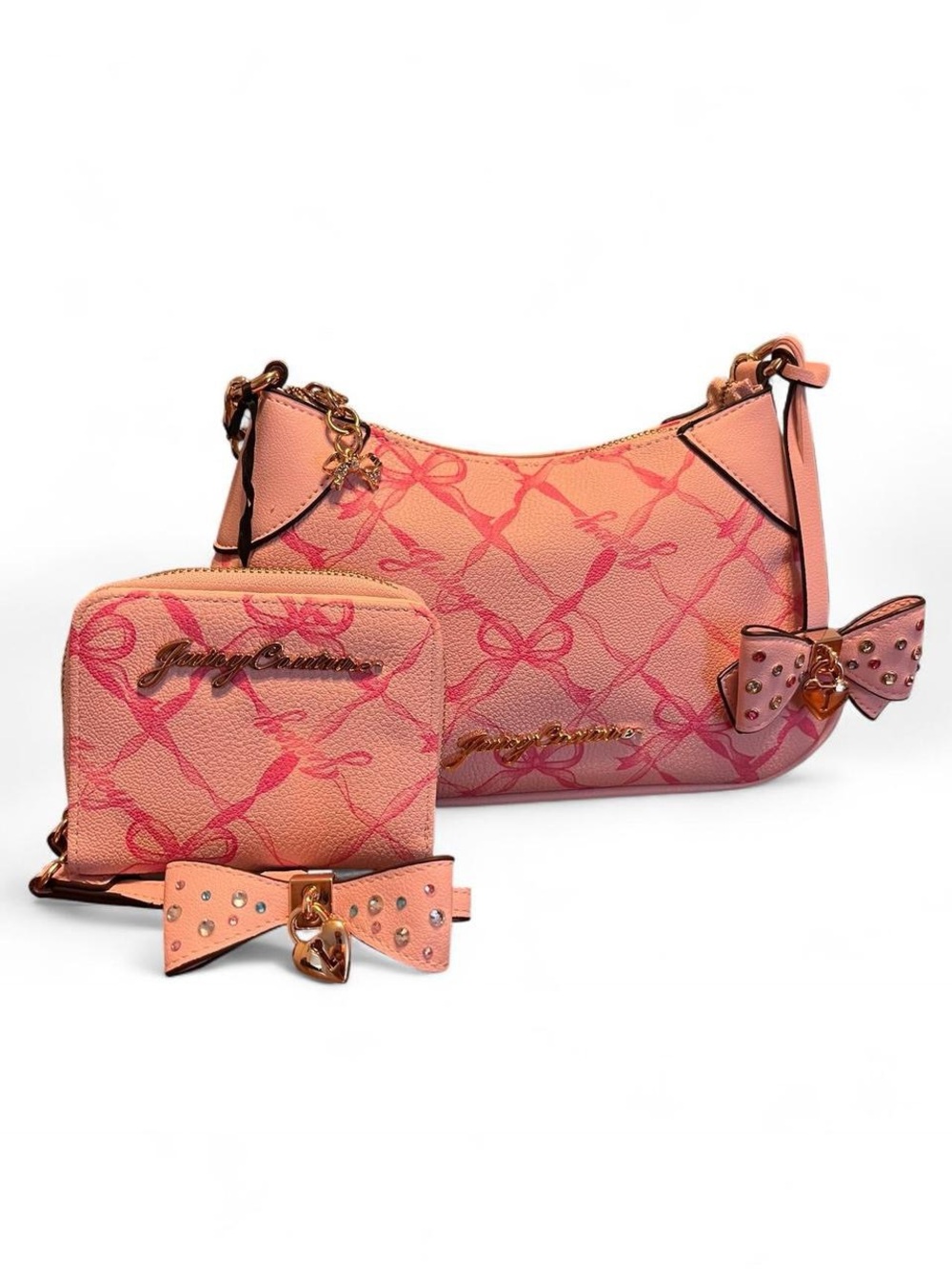 Juicy Couture Lovely Bow Shoulder Bag And Matching Wallet In Colors Chiffon Pink